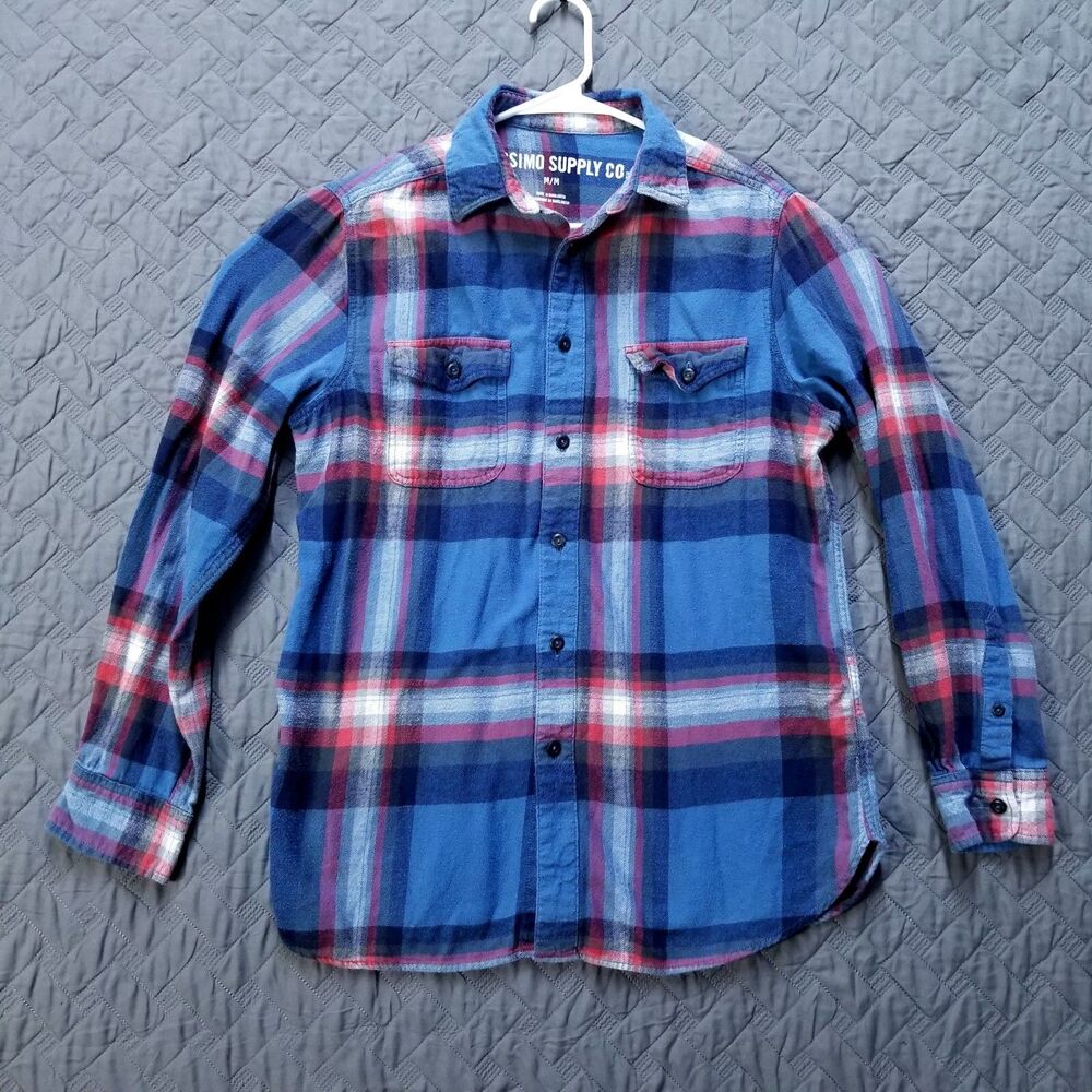 Mossimo Supply Co Shirt Mens M Plaid Blue Button Up Long Sleeve Collared